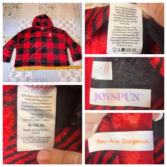 Joyspun Women's Plush Hoodie and Joggers Pajama Set 2-Piece XL Fleece Red/Black - Picture 5 of 16